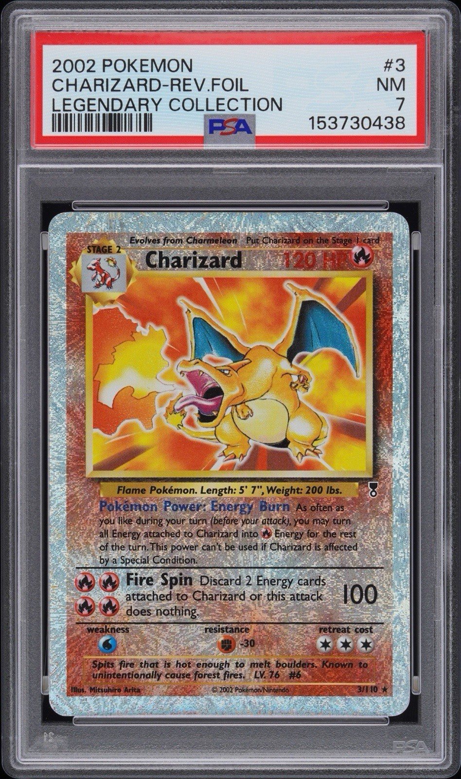 Pokemon Charizard Reverse Holo 3/110 Legendary Collection PSA 7 NM – Photo 1