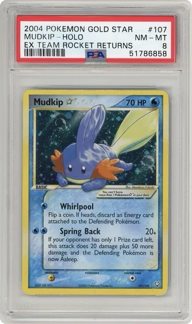 Pokemon Mudkip Gold Star Holo Team Rocket Returns 107/109 PSA 8 NM-MT